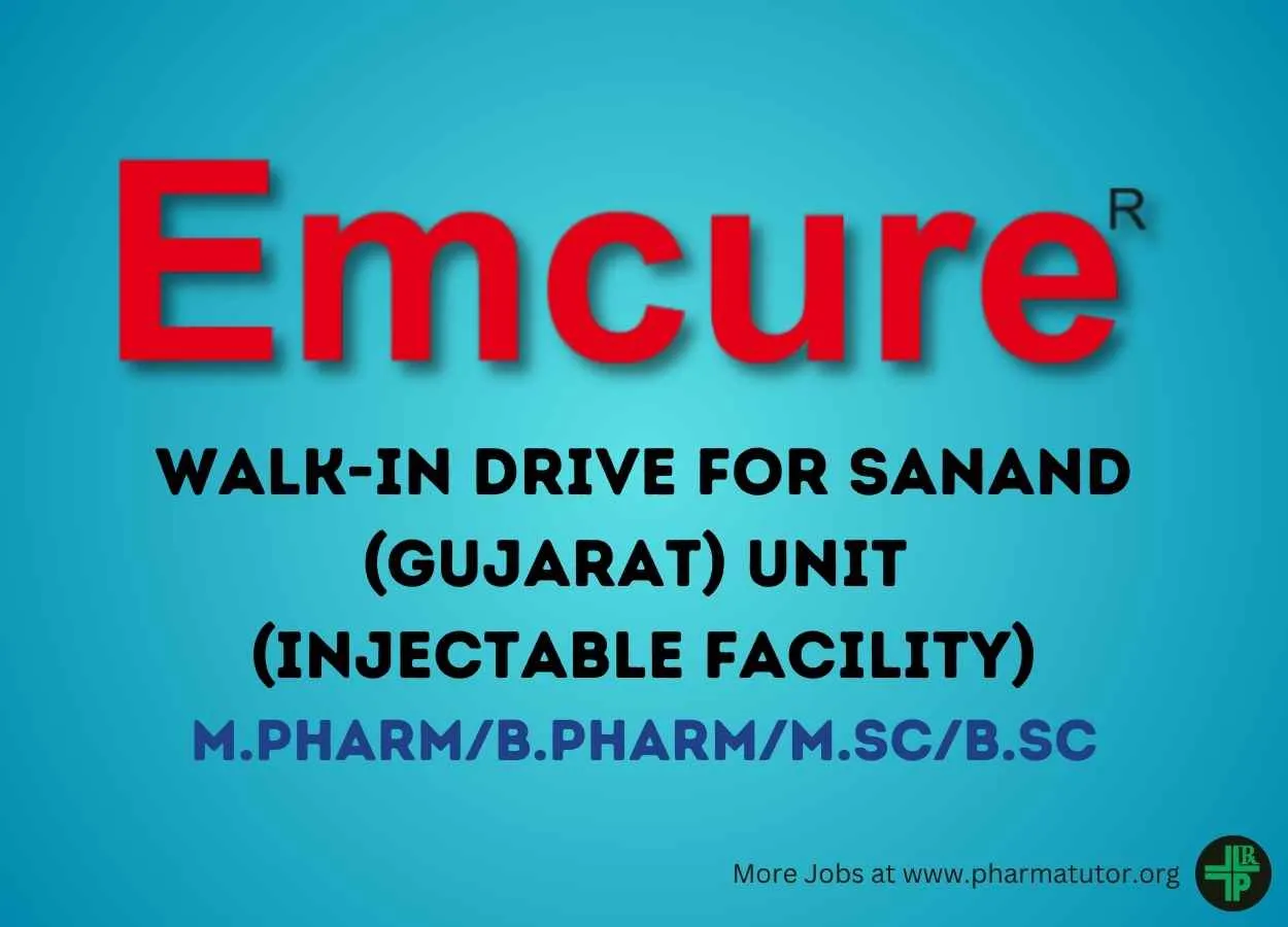 Walk in drive for Injectable Facility of Emcure - QA, QC, Production