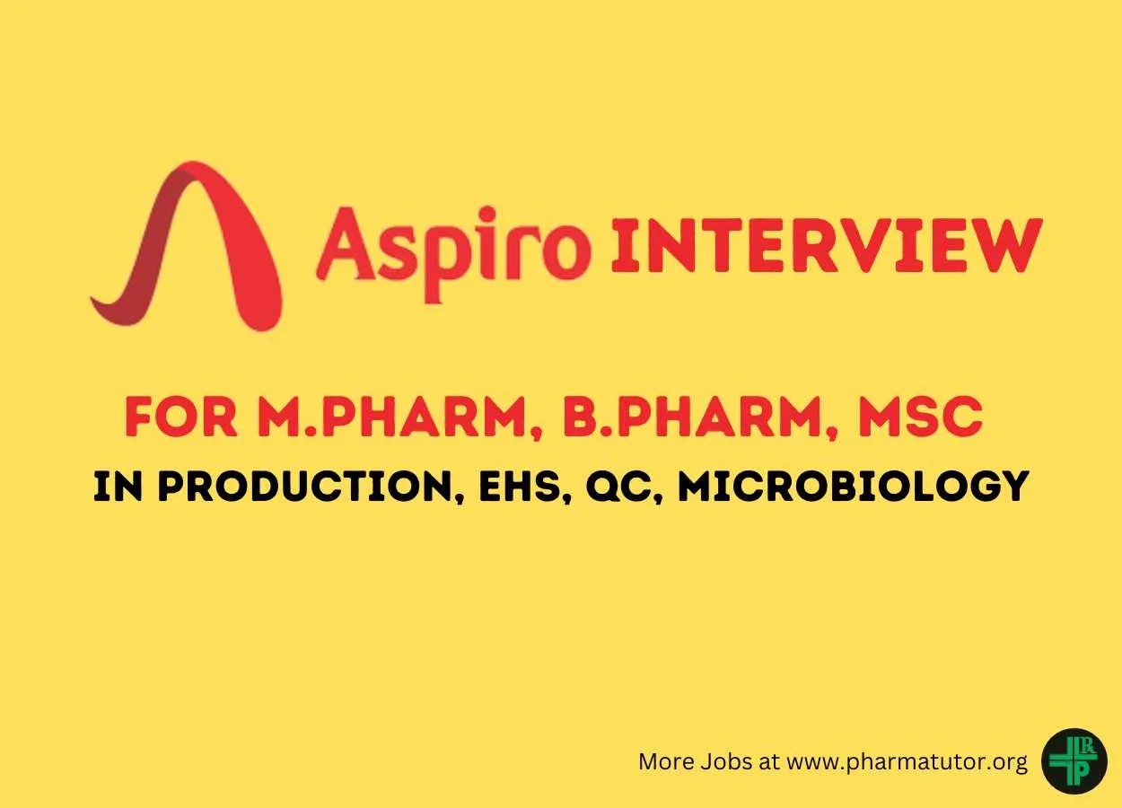 Interview for B.Pharm, MSc, BSc in Production, EHS, QC, Microbiology at Aspiro Pharma