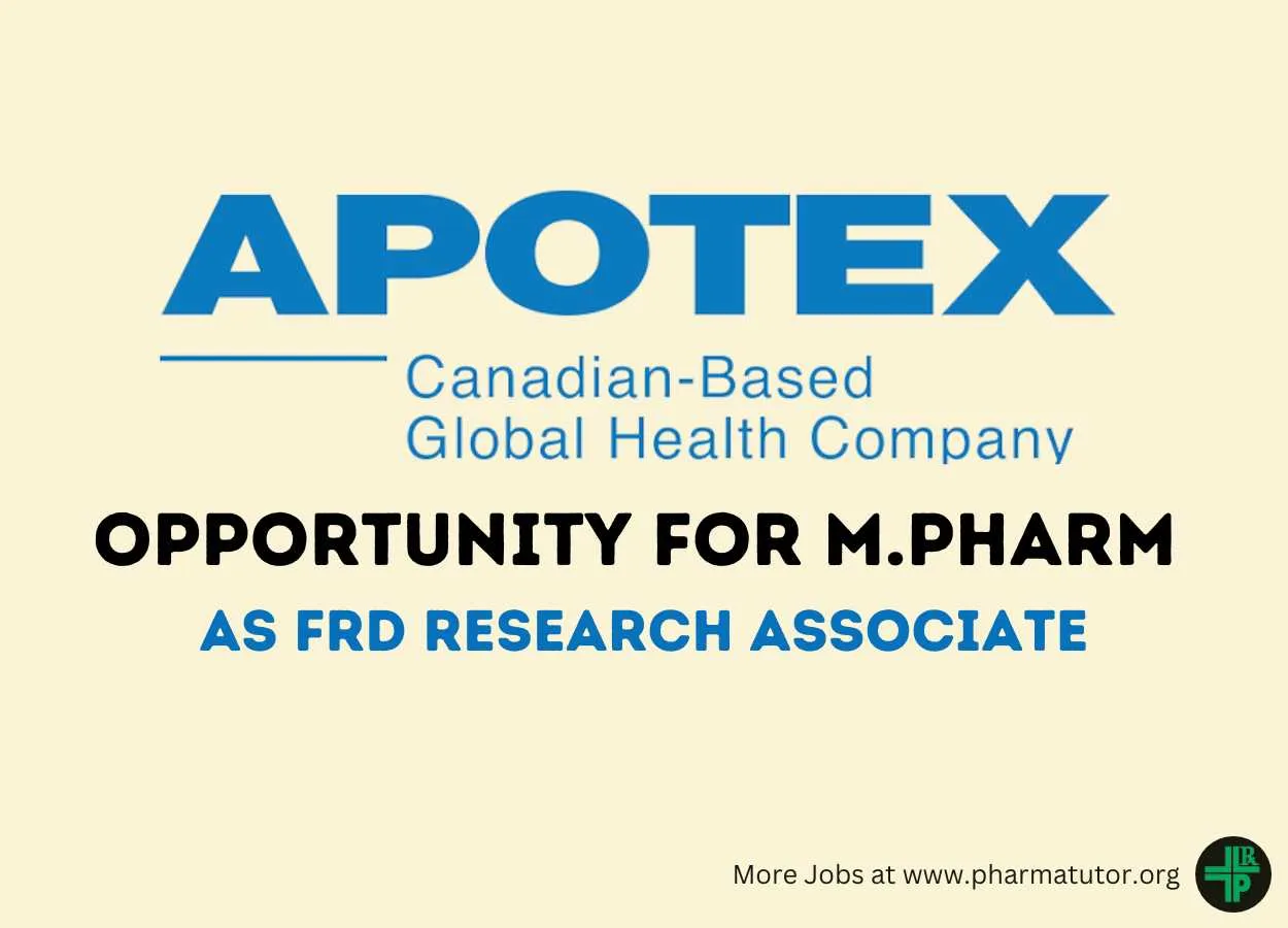 Opportunity for M.Pharm as FRD Research Associate at Apotex Inc