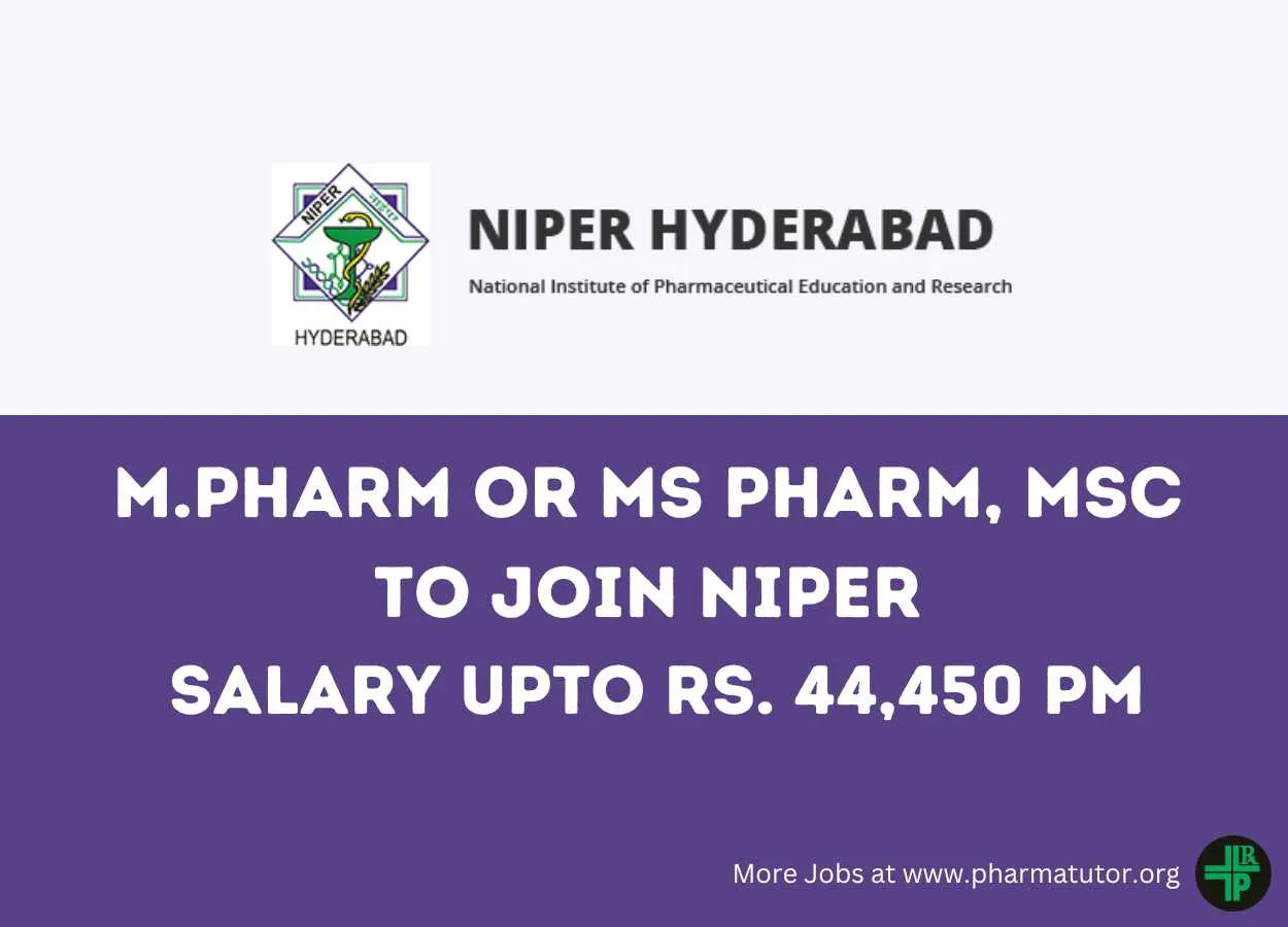 Opportunity for M.Pharm or MS Pharm, MSc to Join NIPER as SRF
