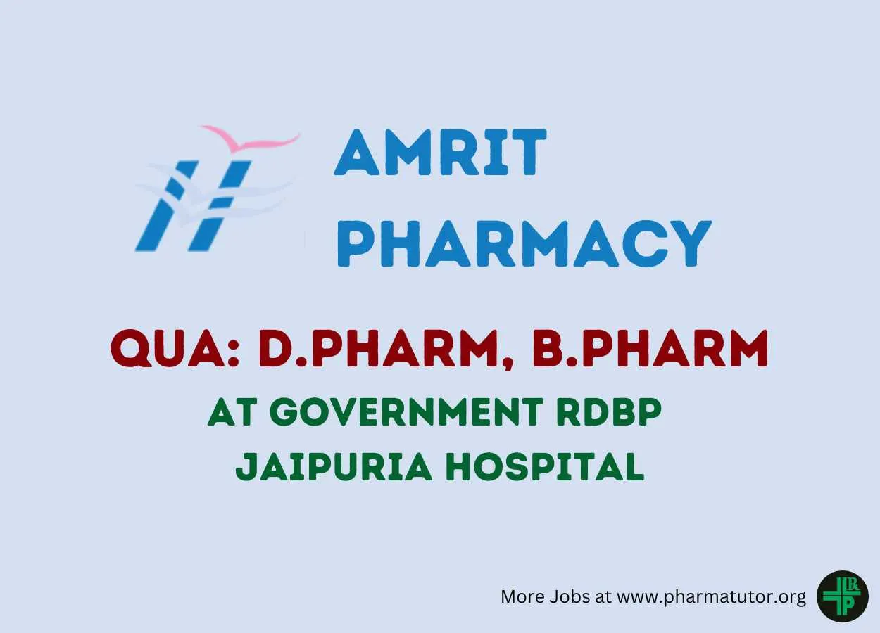 Vacancy for Pharmacist at Government RDBP Jaipuria Hospital
