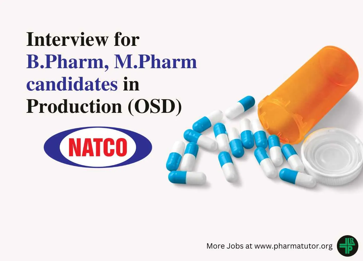 Walk in Interview at Natco Pharma for B.Pharm, M.Pharm candidates