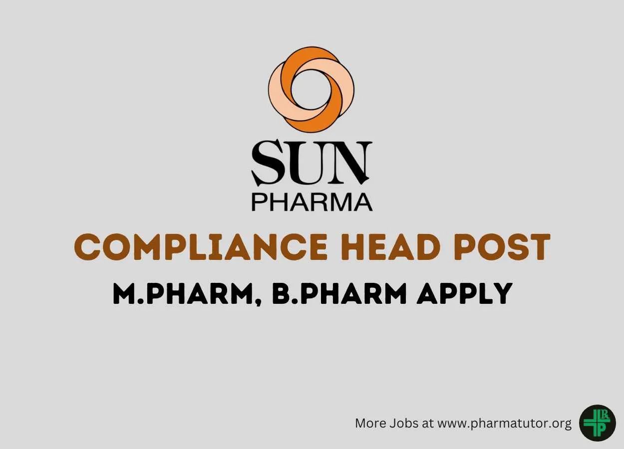 Work as Compliance Head at Sun Pharma