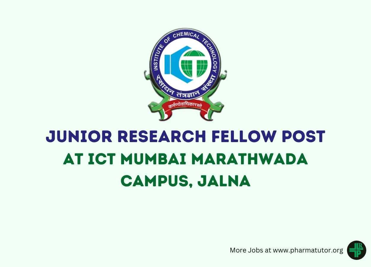 Applications are invited for the post of Junior Research fellow at ICT Mumbai Marathwada Campus, Jalna