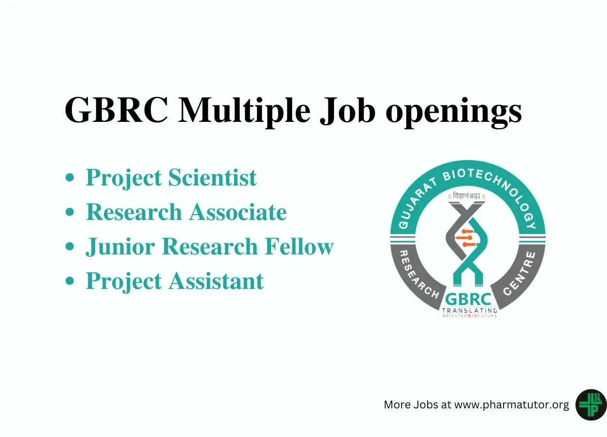 GBRC invites applications for the post of Research Associate, Project Scientist, JRF, Project Associate