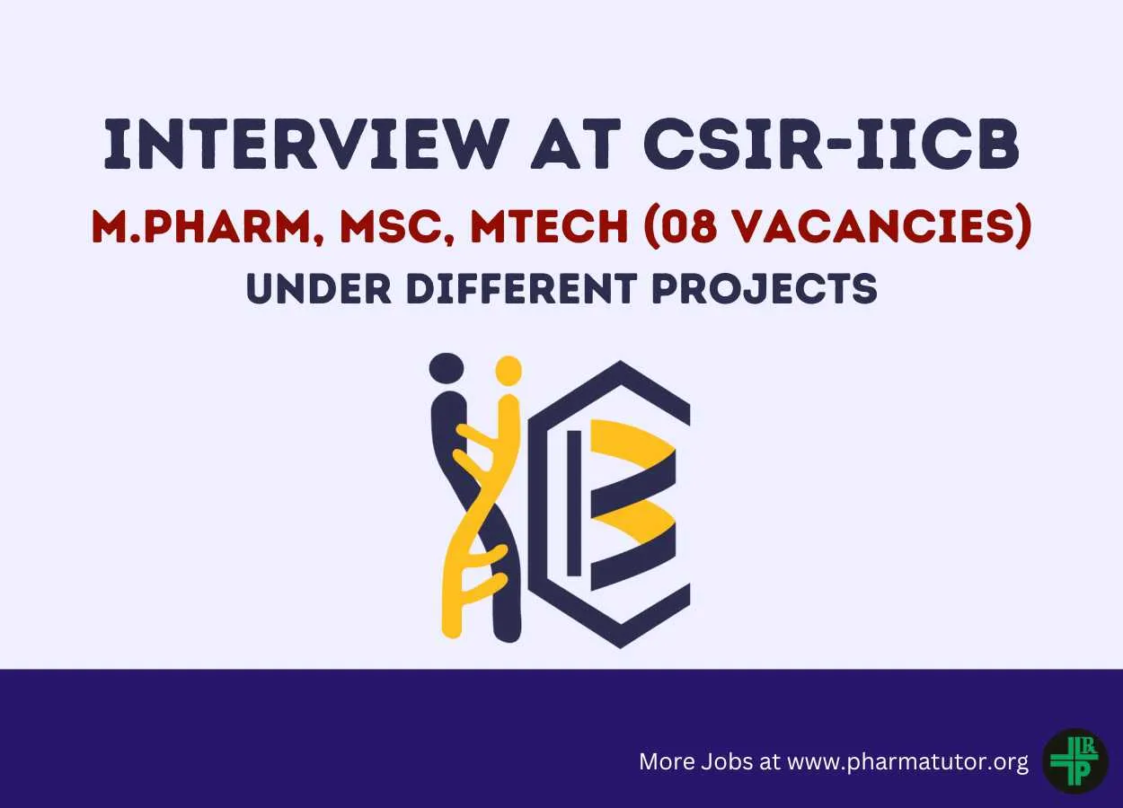 Interview for M.Pharm, MSc, MTech under different Projects at CSIR-IICB