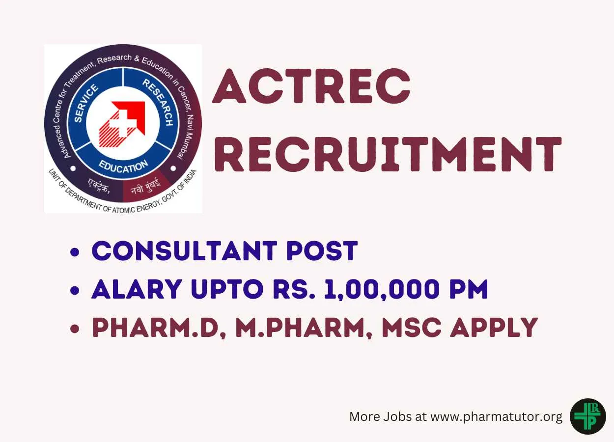 Job for M.Pharm, Pharm.D or MSc as Consultant at ACTREC