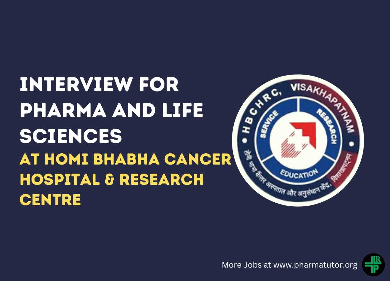 Vacancy for Pharma and Life Sciences at Homi Bhabha Cancer Hospital & Research Centre