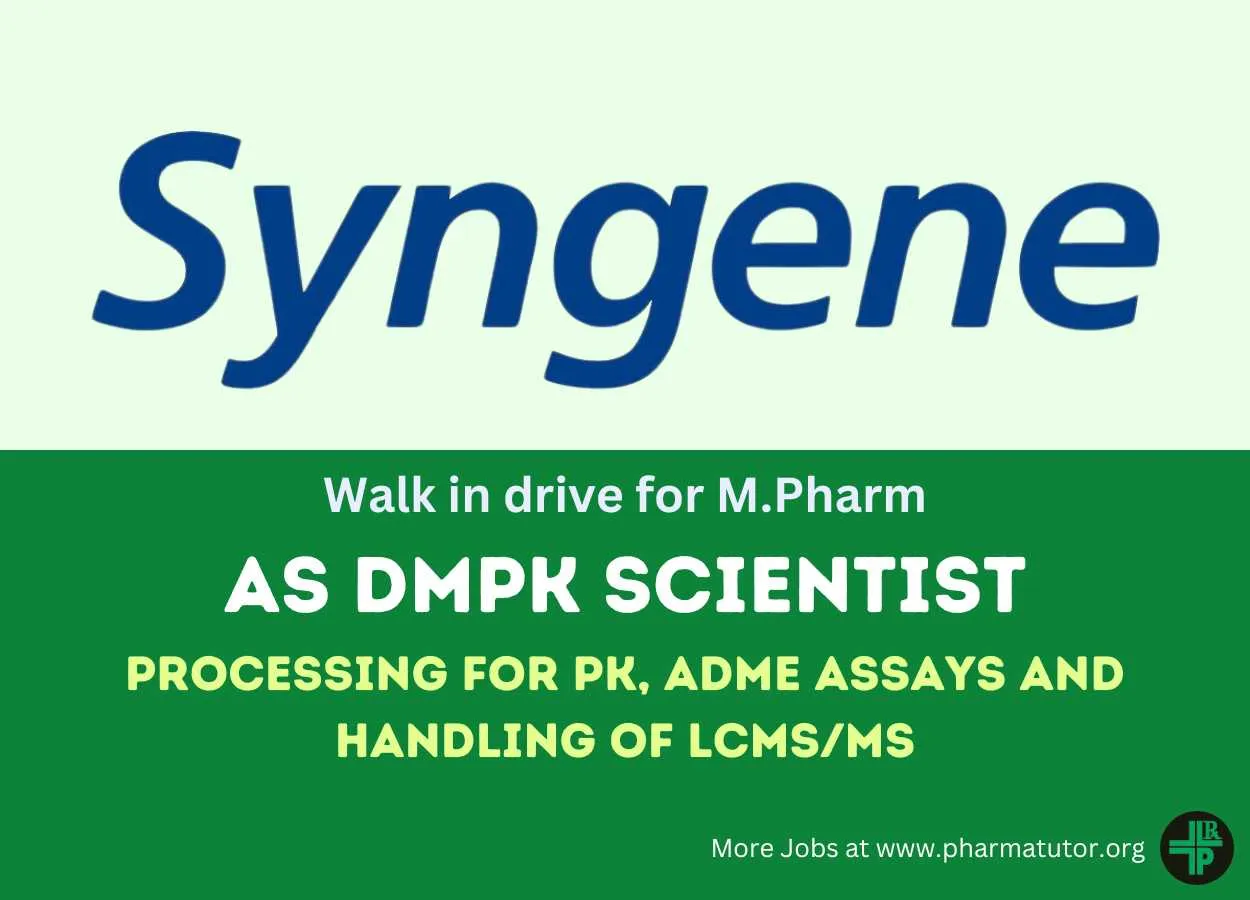 Walk in drive for M.Pharm as DMPK Scientist at Syngene
