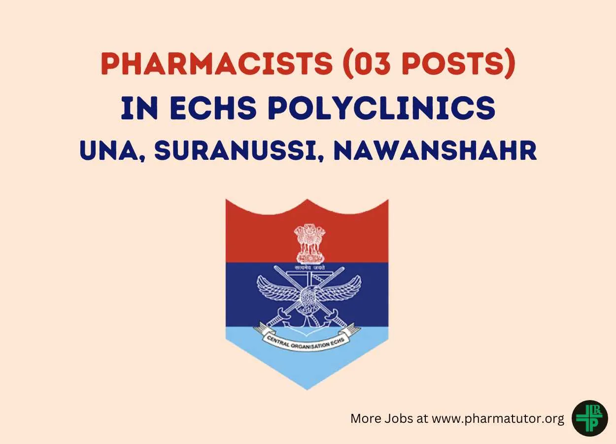 Advertisement for the post of Pharmacist at ECHS Central Organisation