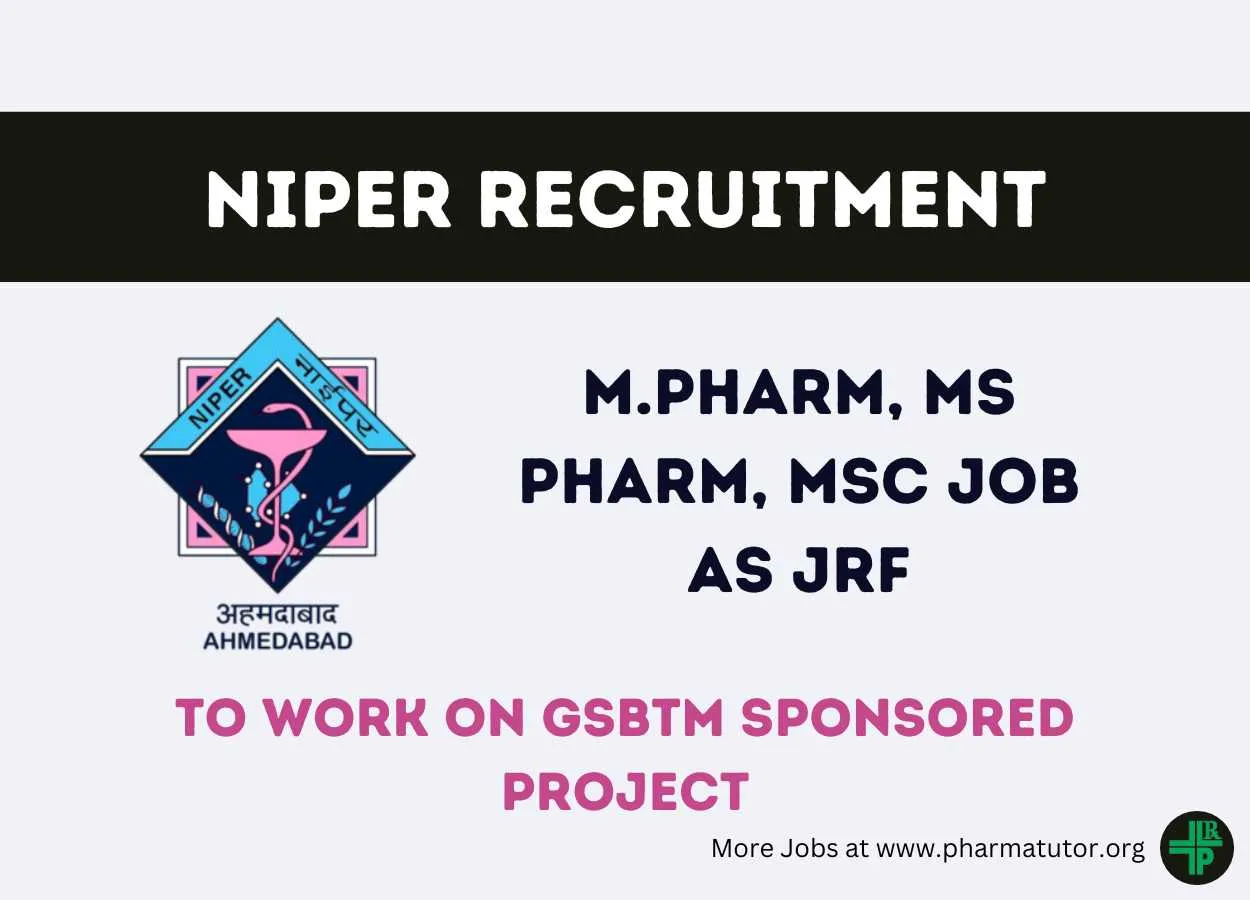 Job For M.pharm, Ms Pharm, Msc To Work On Gsbtm Sponsored Project At 