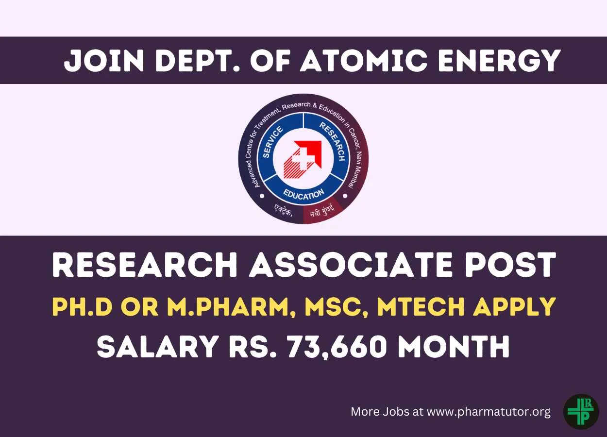 Opportunity for Ph.D or M.Pharm, MSc, MTech to Join Dept. of Atomic Energy, ACTREC