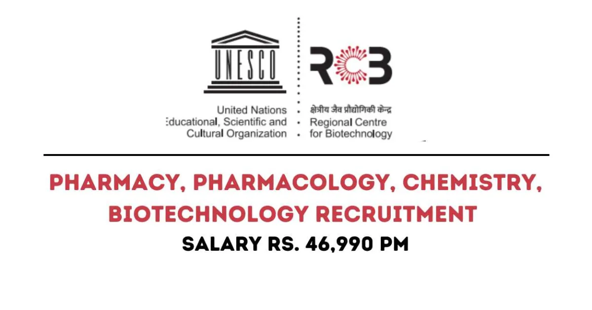RCB Pharmacy, Pharmacology, Chemistry, Biotechnology Recruitment