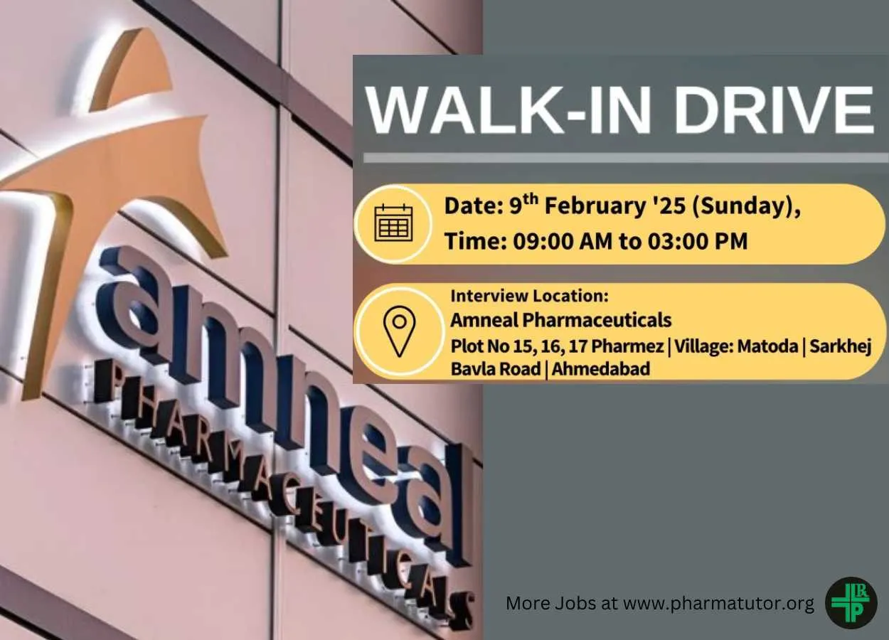 Interview for M.Pharm, B.Pharm, MSc in Injectable manufacturing at Amneal Pharmaceuticals