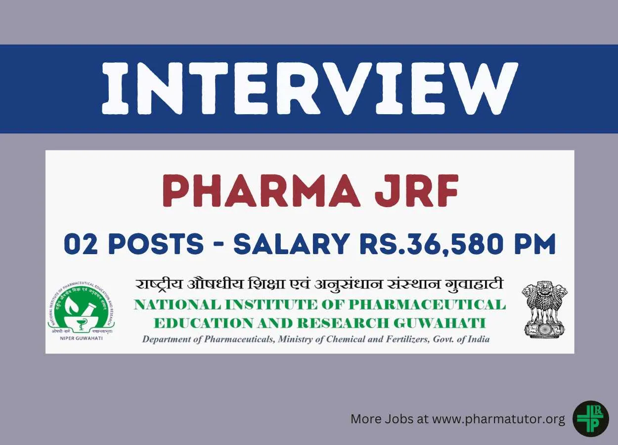 Job as JRF at NIPER-G, 2 posts | Salary 36,580 per month