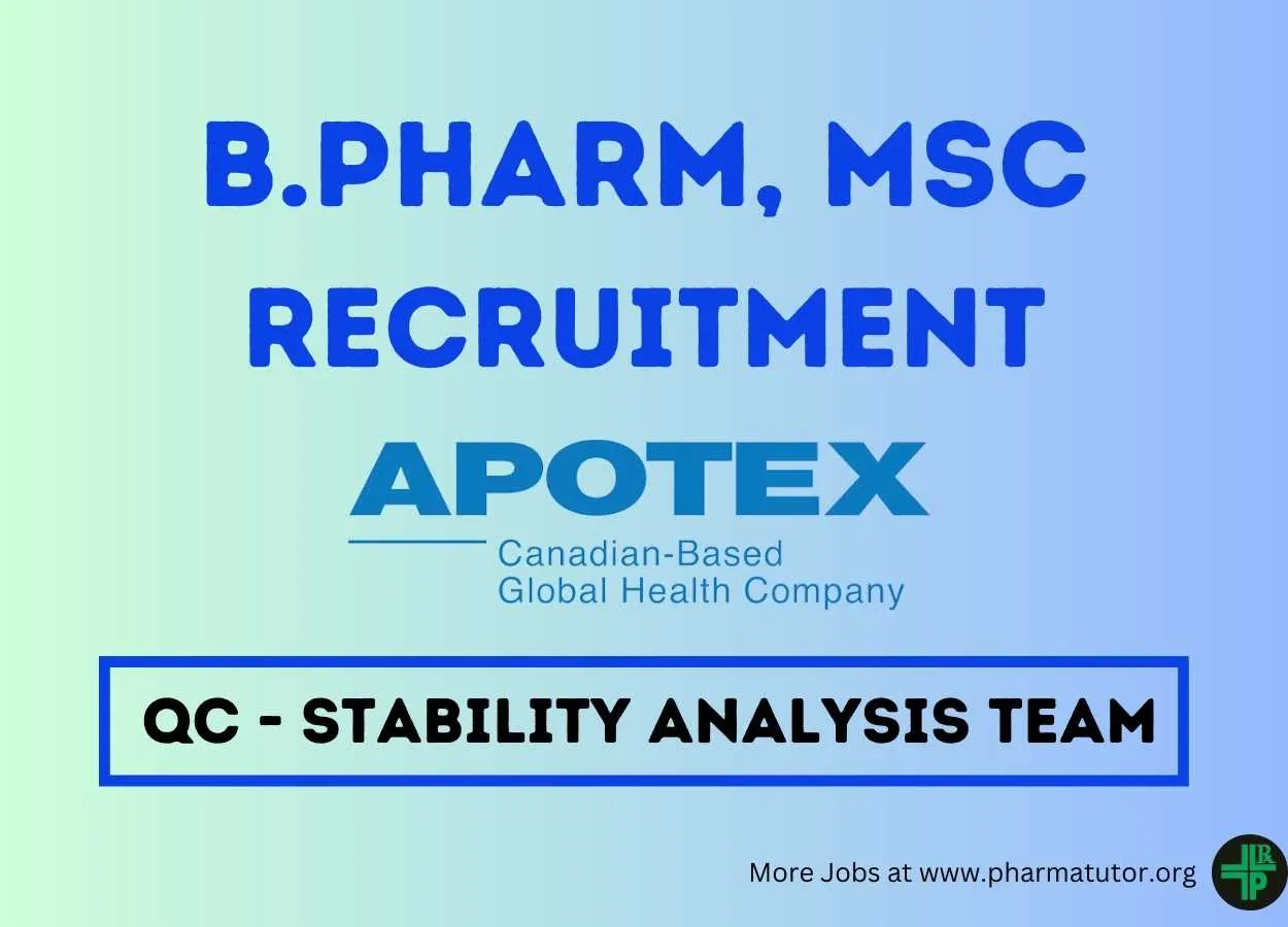 Job for B.Pharm, MSc in Quality Control at Apotex Inc