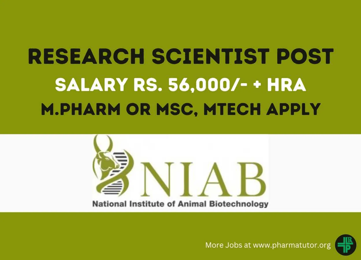 Job for M.Pharm or MSc, MTech as Research Scientist at premier institute NIAB