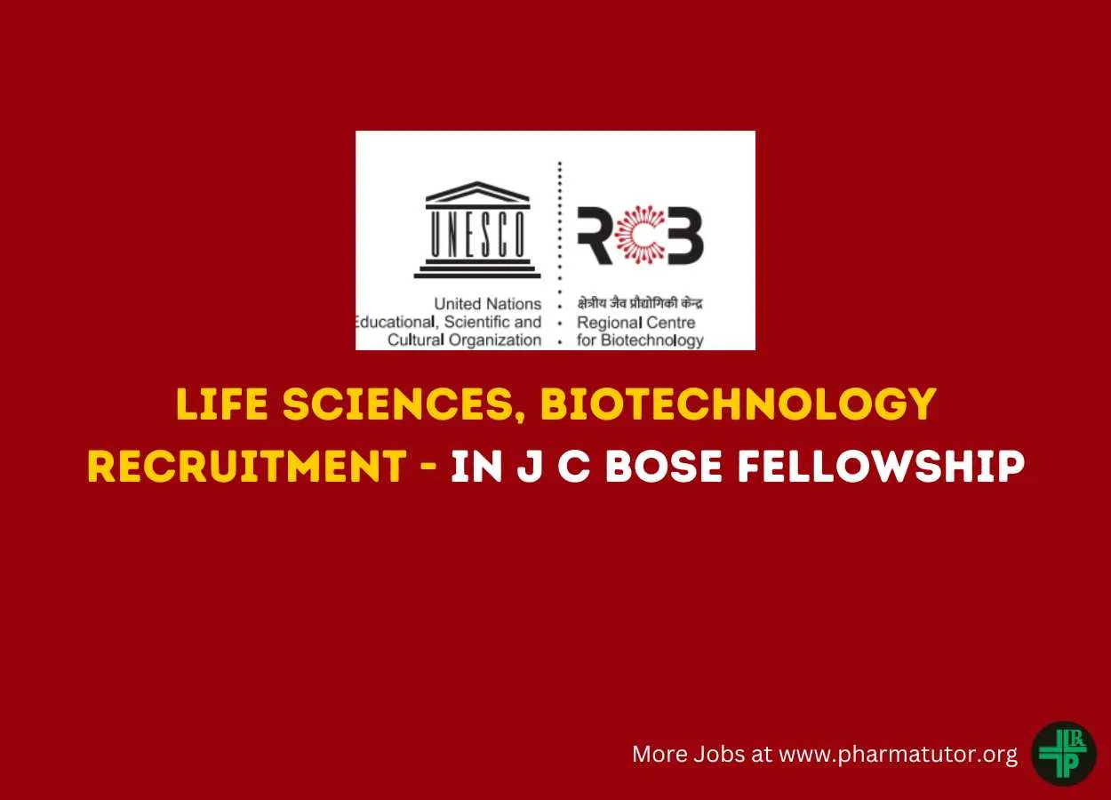 Life Sciences, Biotechnology recruitment in J C Bose Fellowship at RCB