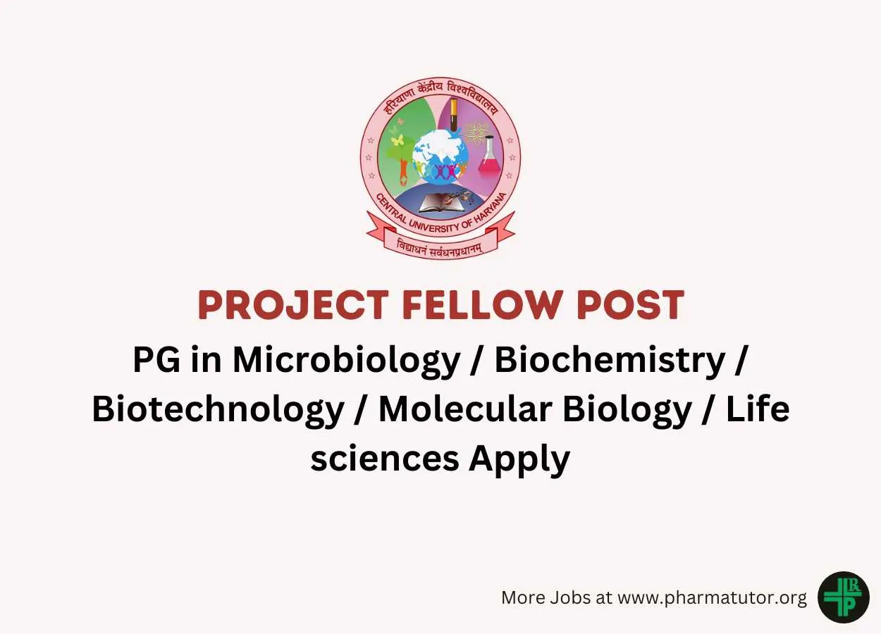 Recruitment in State Council for Science, Innovation and Technology sponsored project at Central University of Haryana - PG in Microbiology / Biochemistry / Biotechnology / Molecular Biology / Life sciences