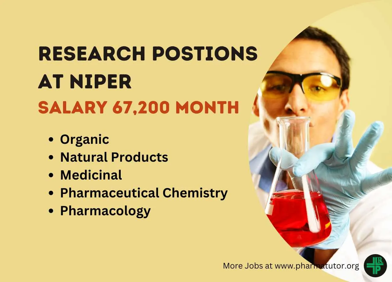 Research postions for organic/ natural products/medicinal/ pharmaceutical chemistry /Pharmacology at NIPER