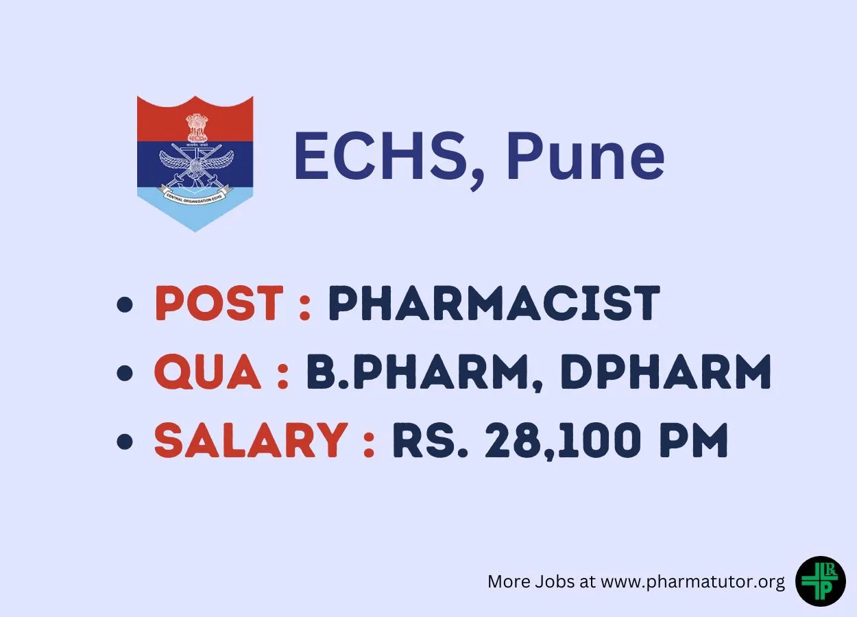 Applications are invited for post of Pharmacist in ECHS Polyclinic Pune