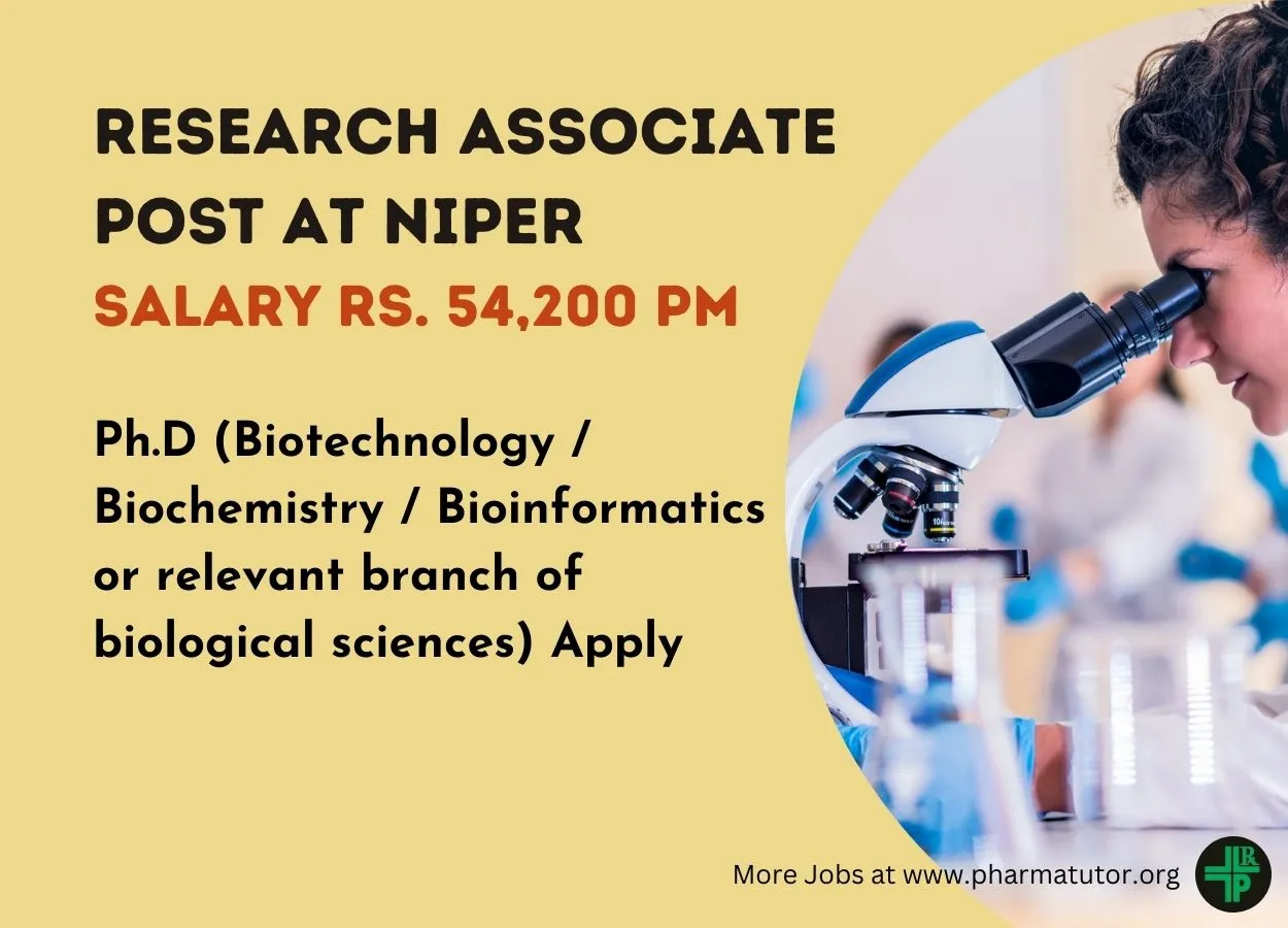 Applications are invited for post of Research Associate at NIPER
