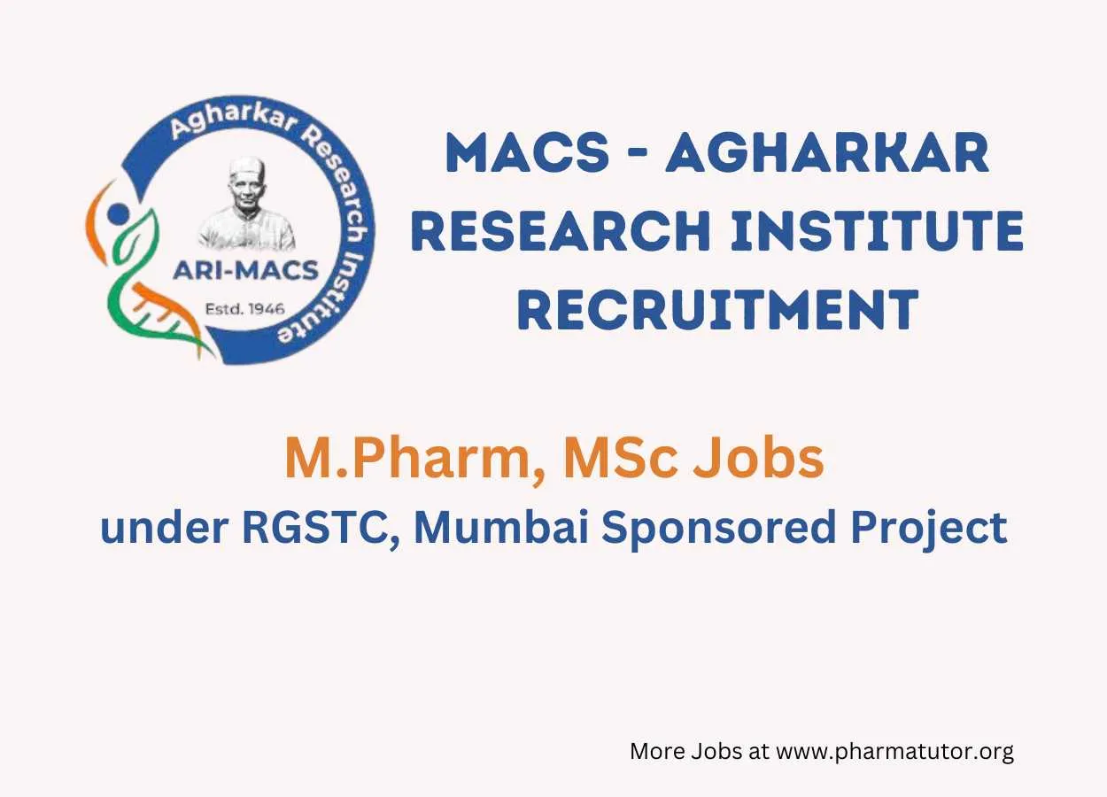 Job for M.Pharm, MSc under RGSTC, Mumbai Sponsored Project at Agharkar Research Institute
