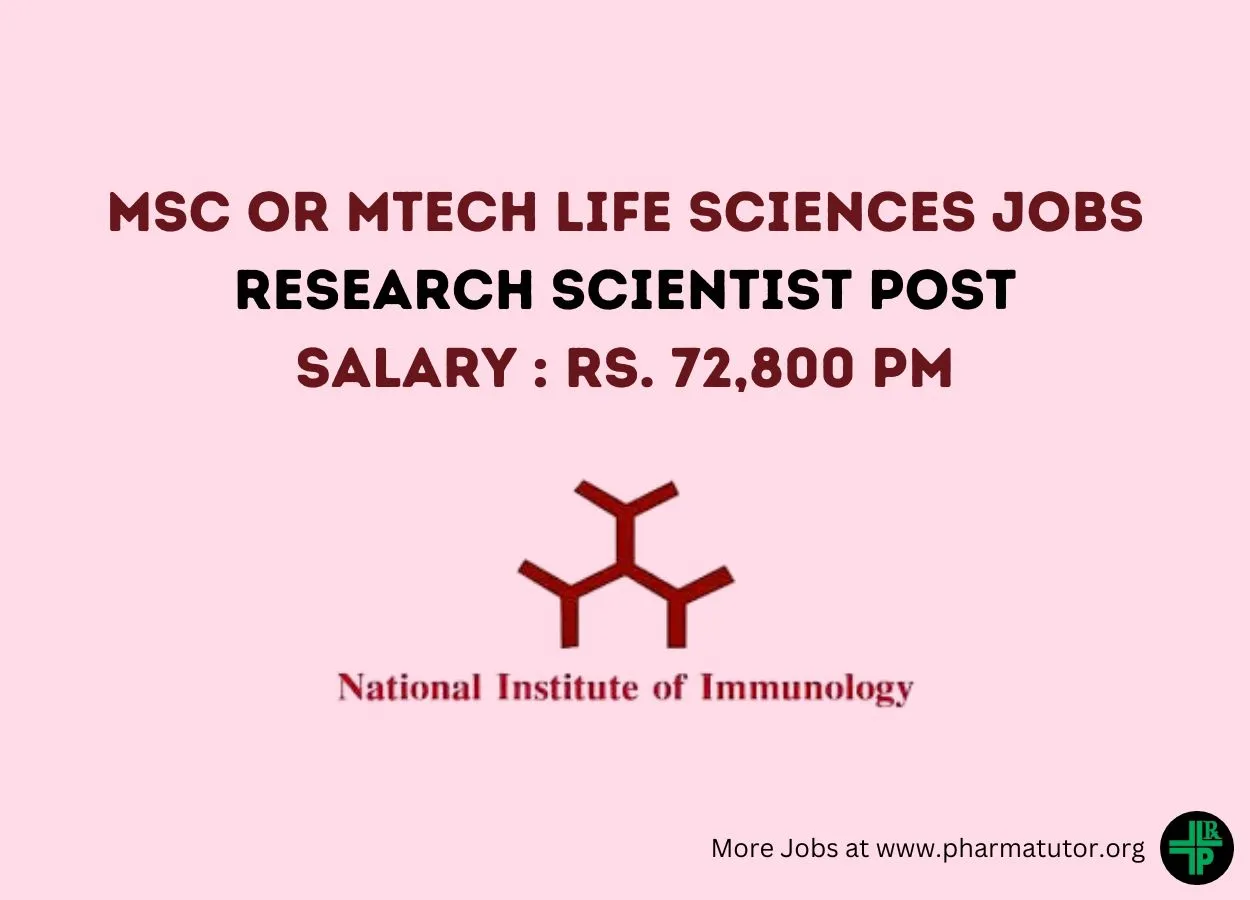 Job for MSc or MTech Life Sciences as Research Scientist at NII