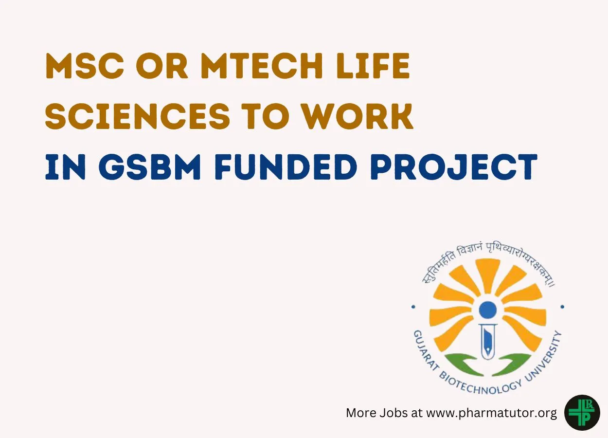 Job for MSc or MTech Life Sciences to work in GSBM funded project at GBU