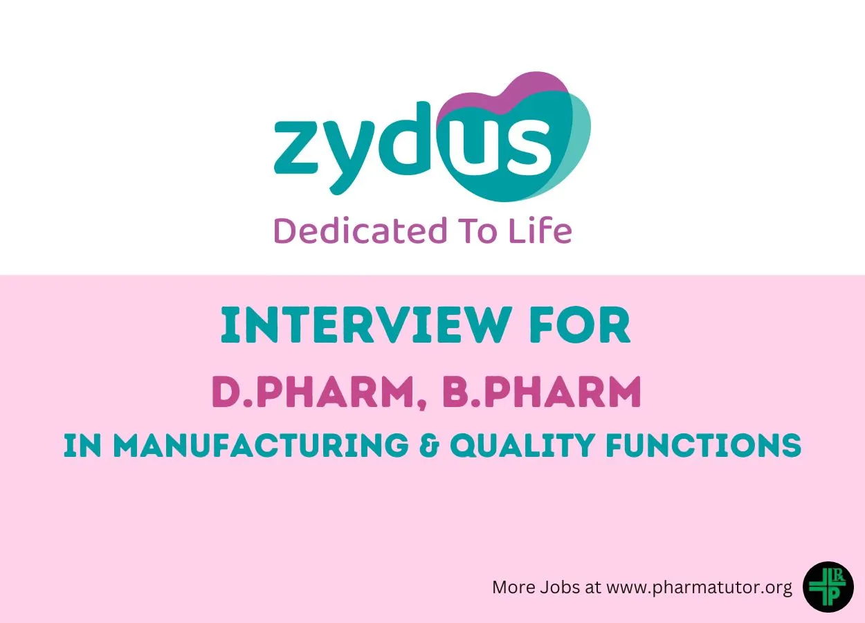 Walk In Drive for Manufacturing & Quality Functions at Zydus Lifesciences
