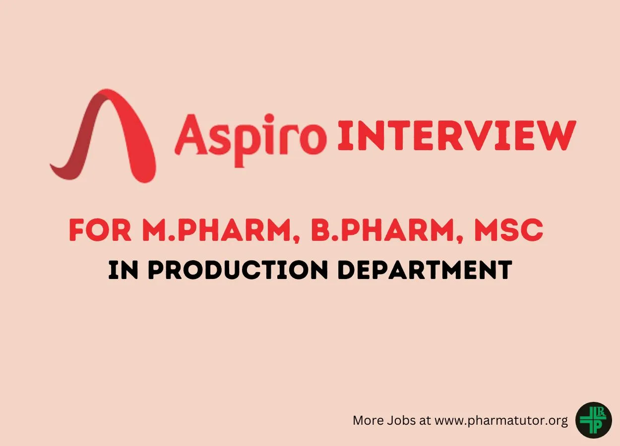 Walk in Drive for M.Pharm, B.Pharm, MSc in Production at Aspiro Pharma