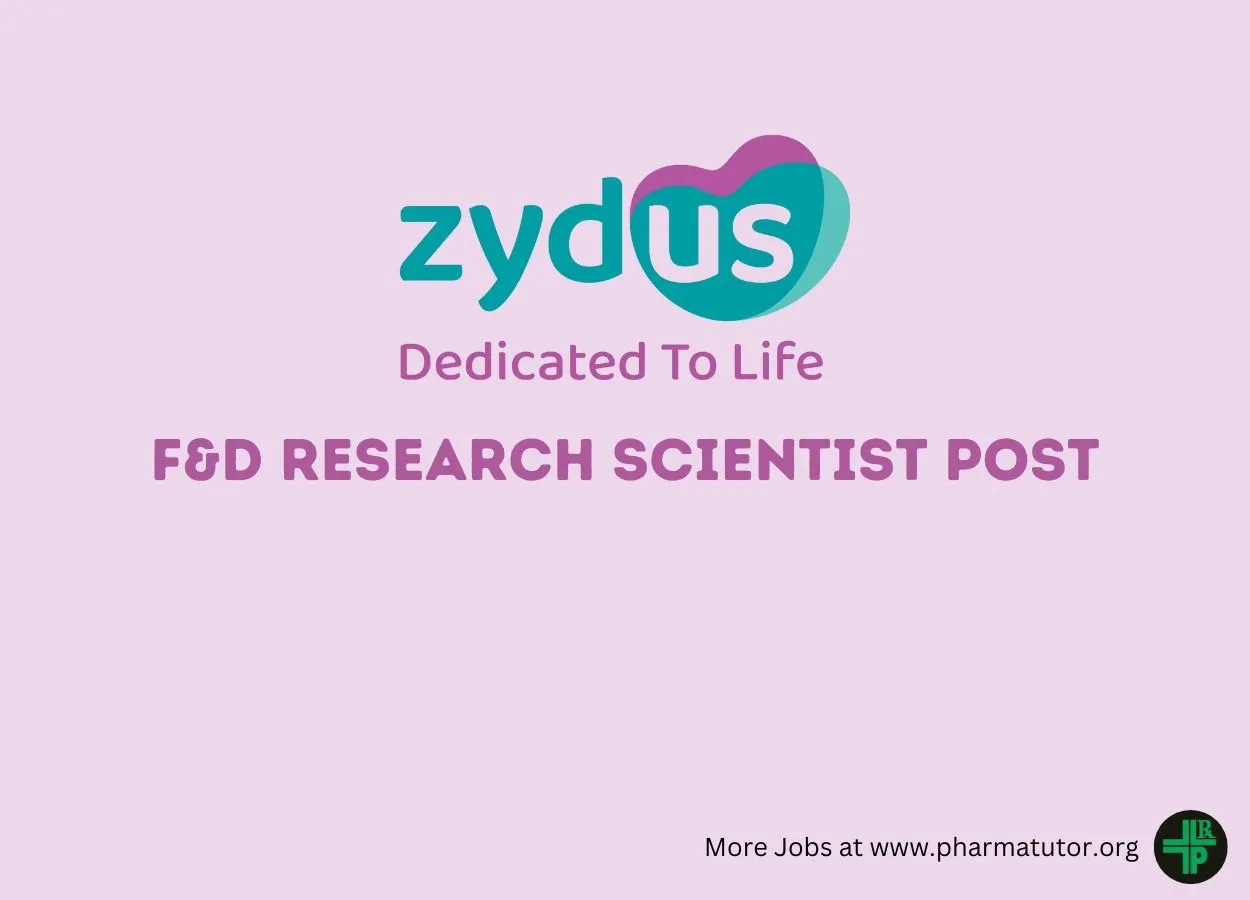 Work as F&D Research Scientist at Zydus Lifesciences