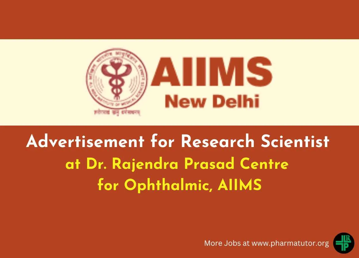 Advertisement for Research Scientist at Dr. Rajendra Prasad Centre for Ophthalmic
