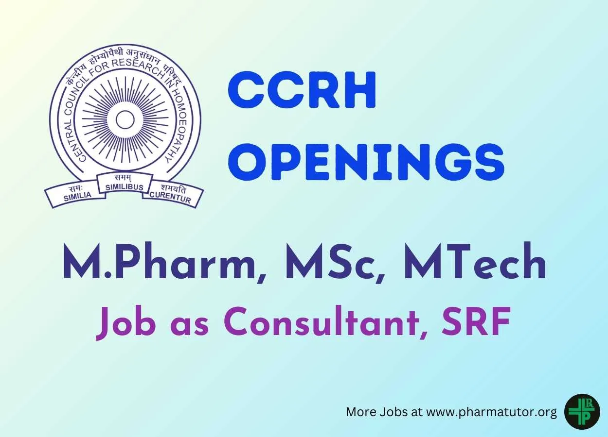 Opportunity for M.Pharm, MSc as Research Fellows at CCRH