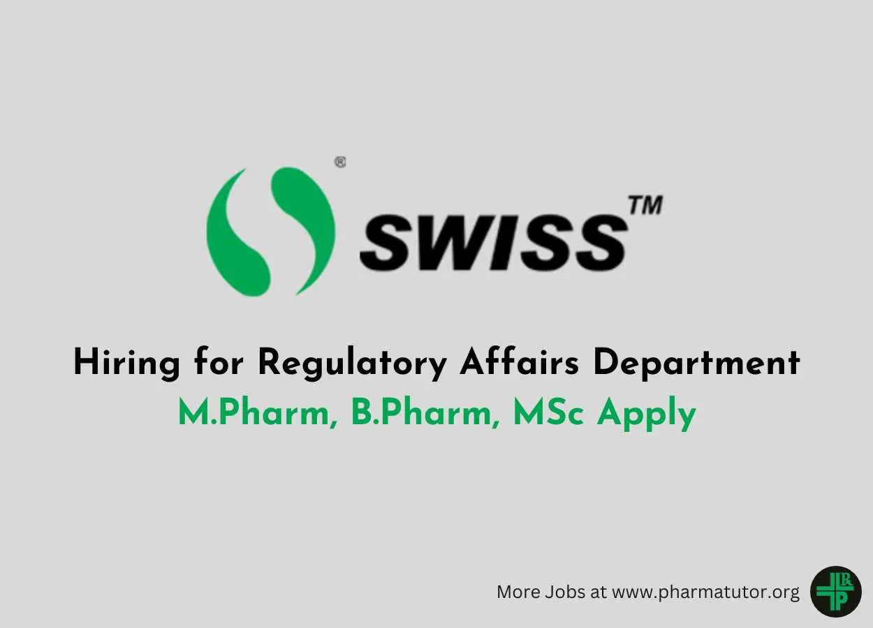 Swiss Parenterals Ltd Hiring for Regulatory Affairs Department