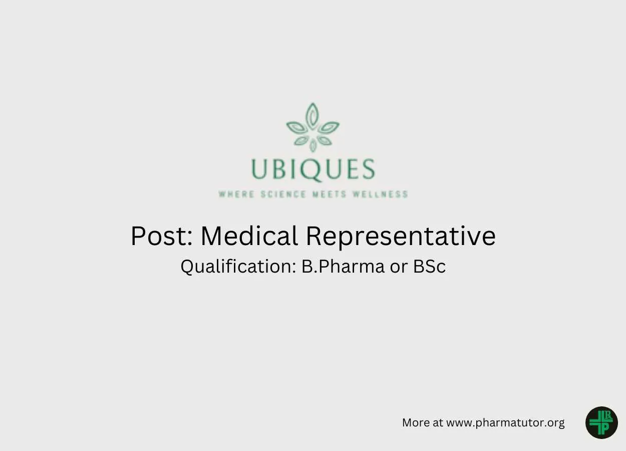 Job as Medical Representative at Ubiques Formulations