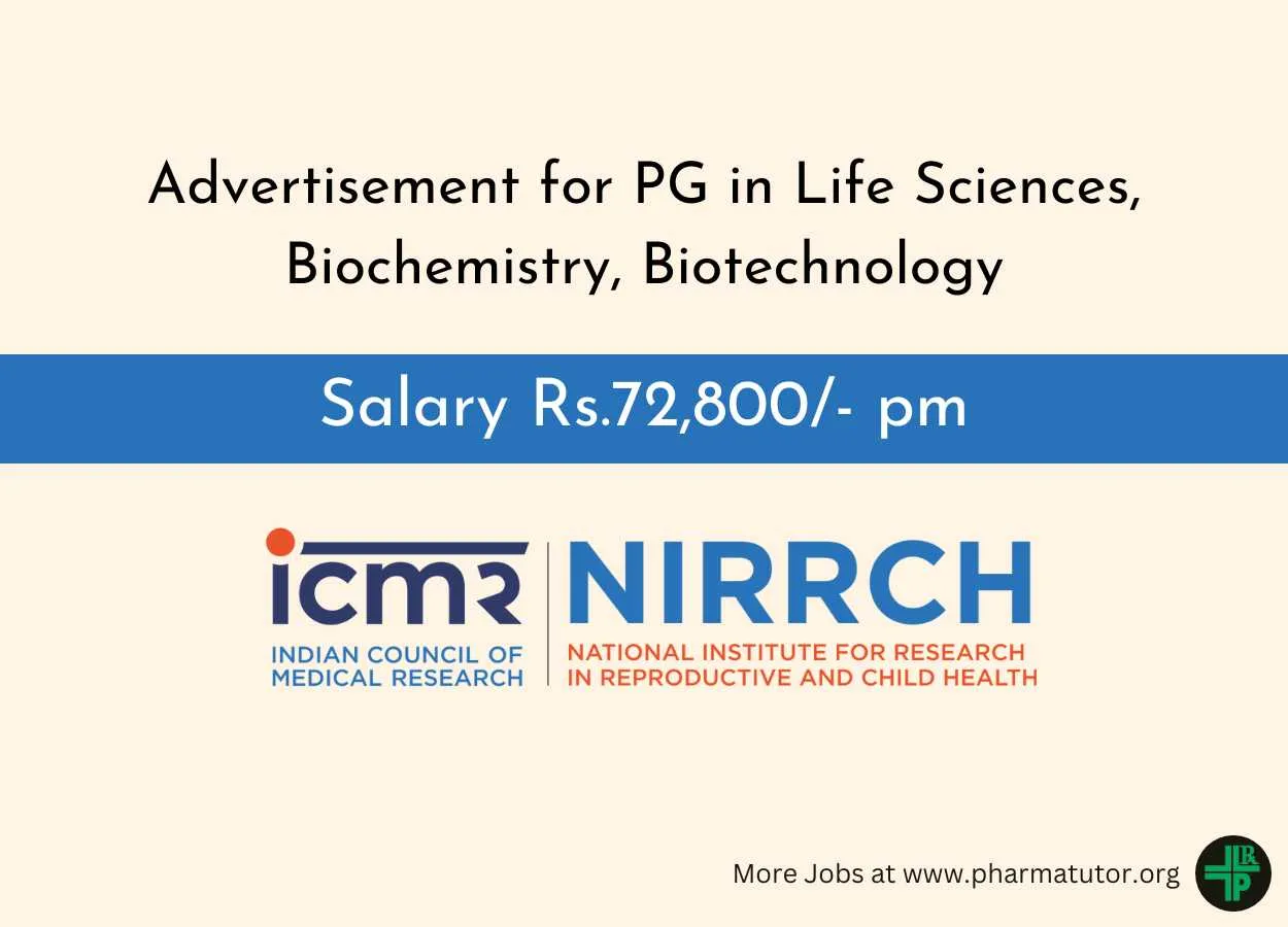 Advertisement for PG in Life Sciences, Biochemistry, Biotechnology at NIRRCH