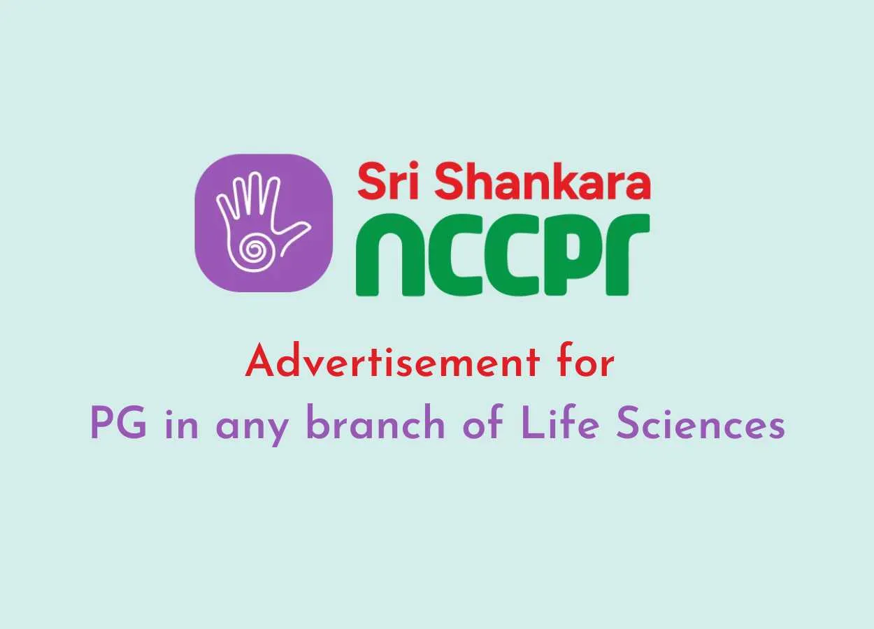 Advertisement for PG in any branch of Life Sciences at SSNCCPR