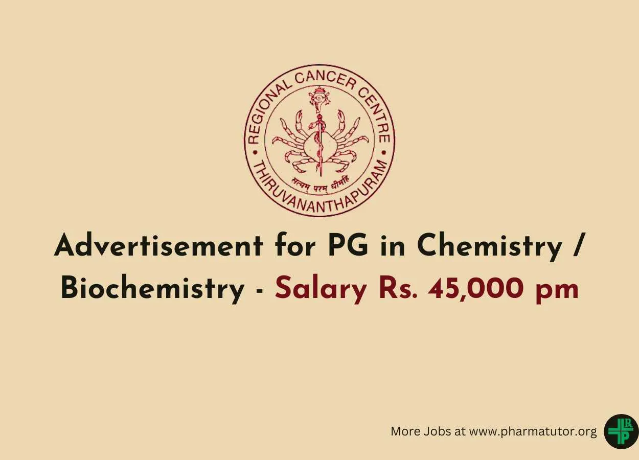 Advertisement for PG in Chemistry / Biochemistry at Regional Cancer Centre