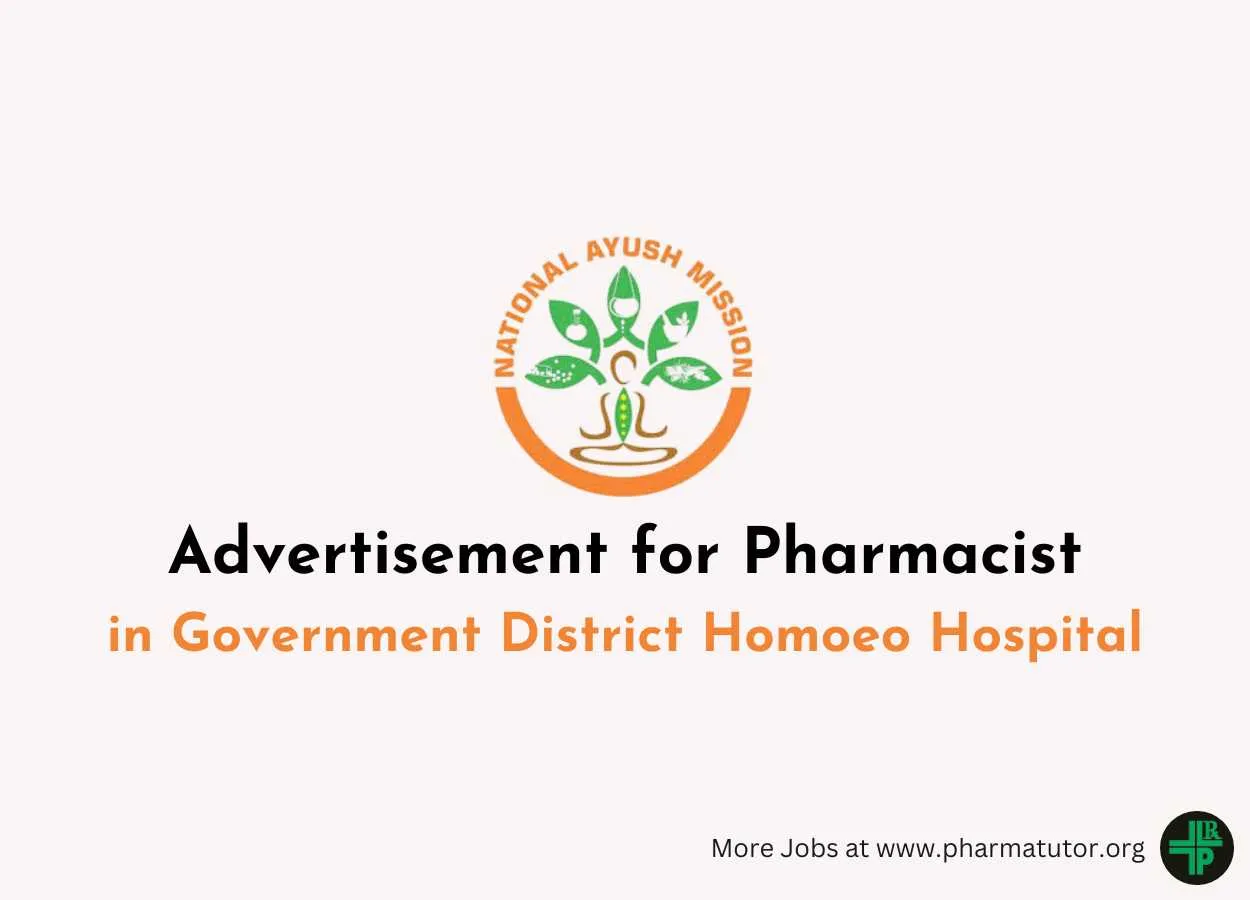 Advertisement for Pharmacist in Government District Homoeo Hospital
