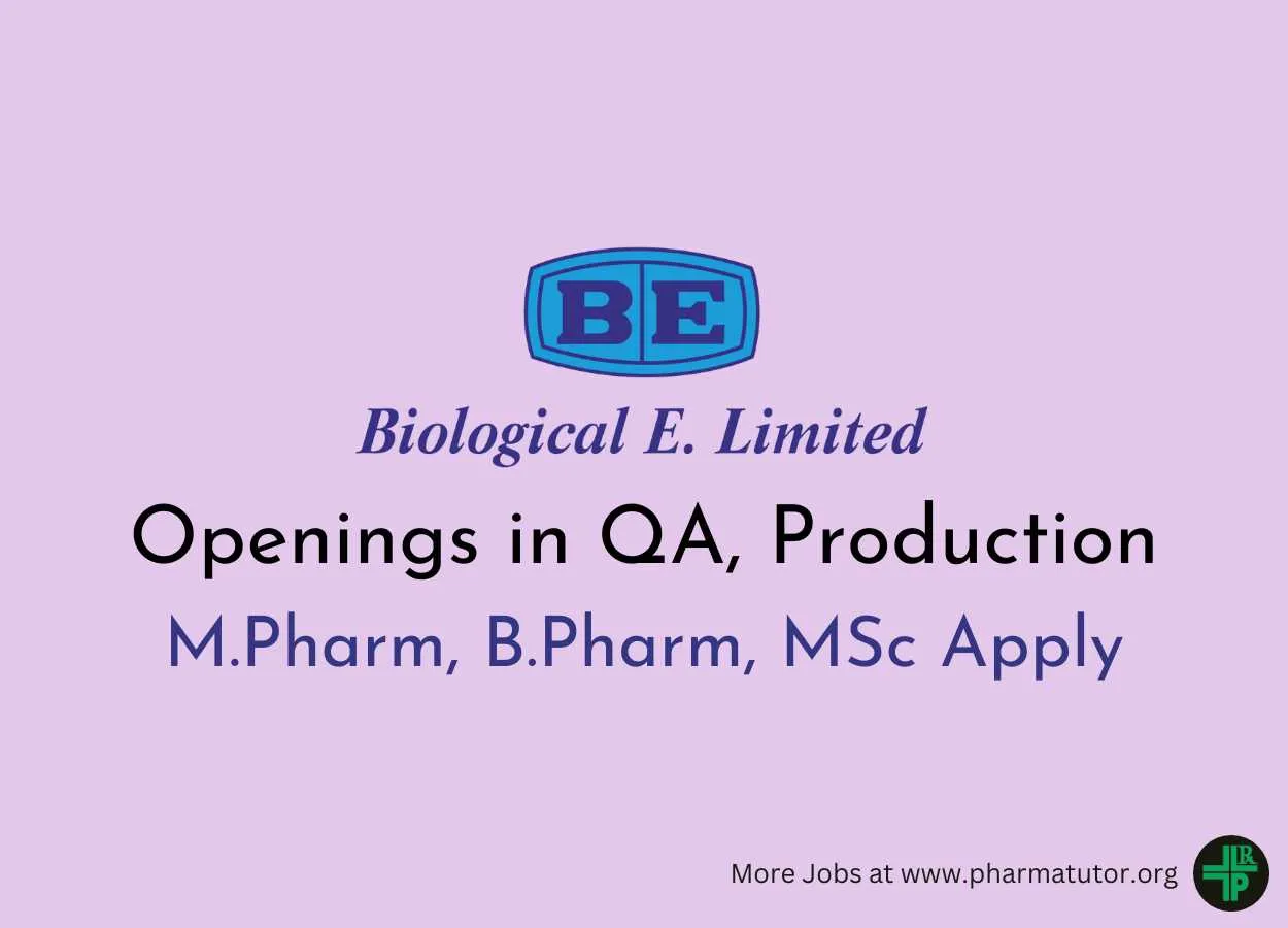 Walk in Drive for M.Pharm, B.Pharm, MSc in QA, Production at Biological E