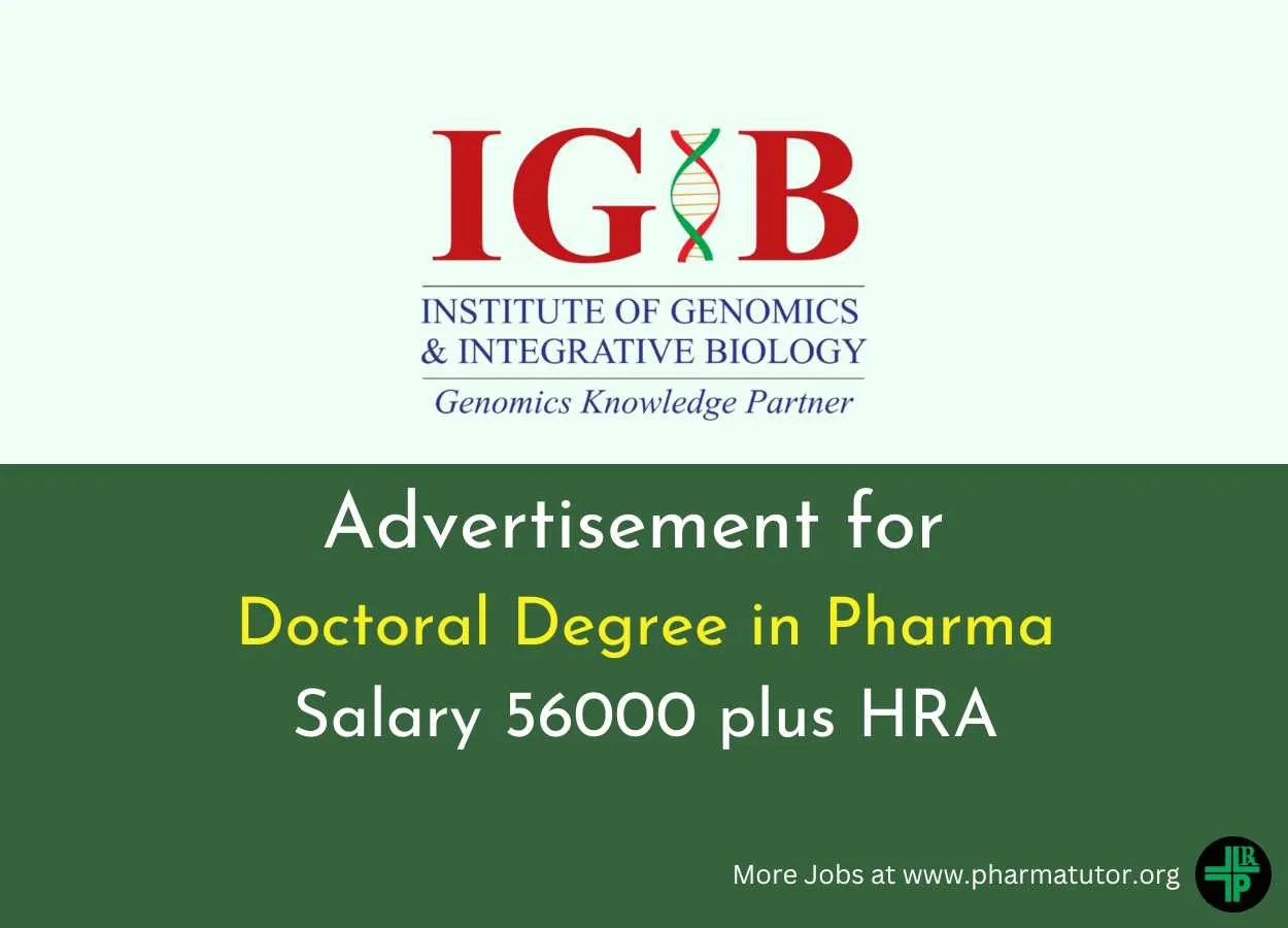 Advertisement for Doctoral Degree in Pharma at IGIB