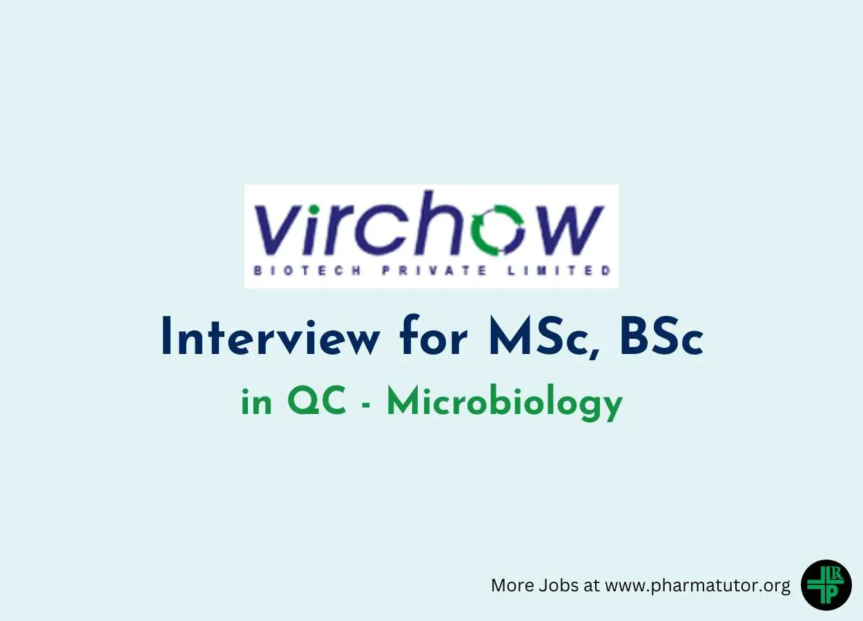 Interview for MSc, BSc in QC - Microbiology at Virchow Biotech