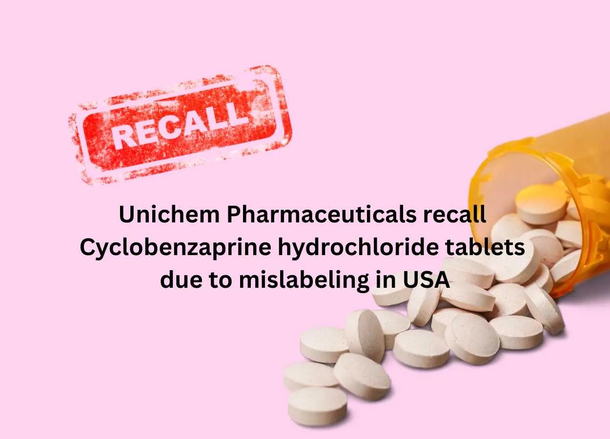 Unichem Pharmaceuticals recall Cyclobenzaprine hydrochloride tablets due to mislabeling in USA
