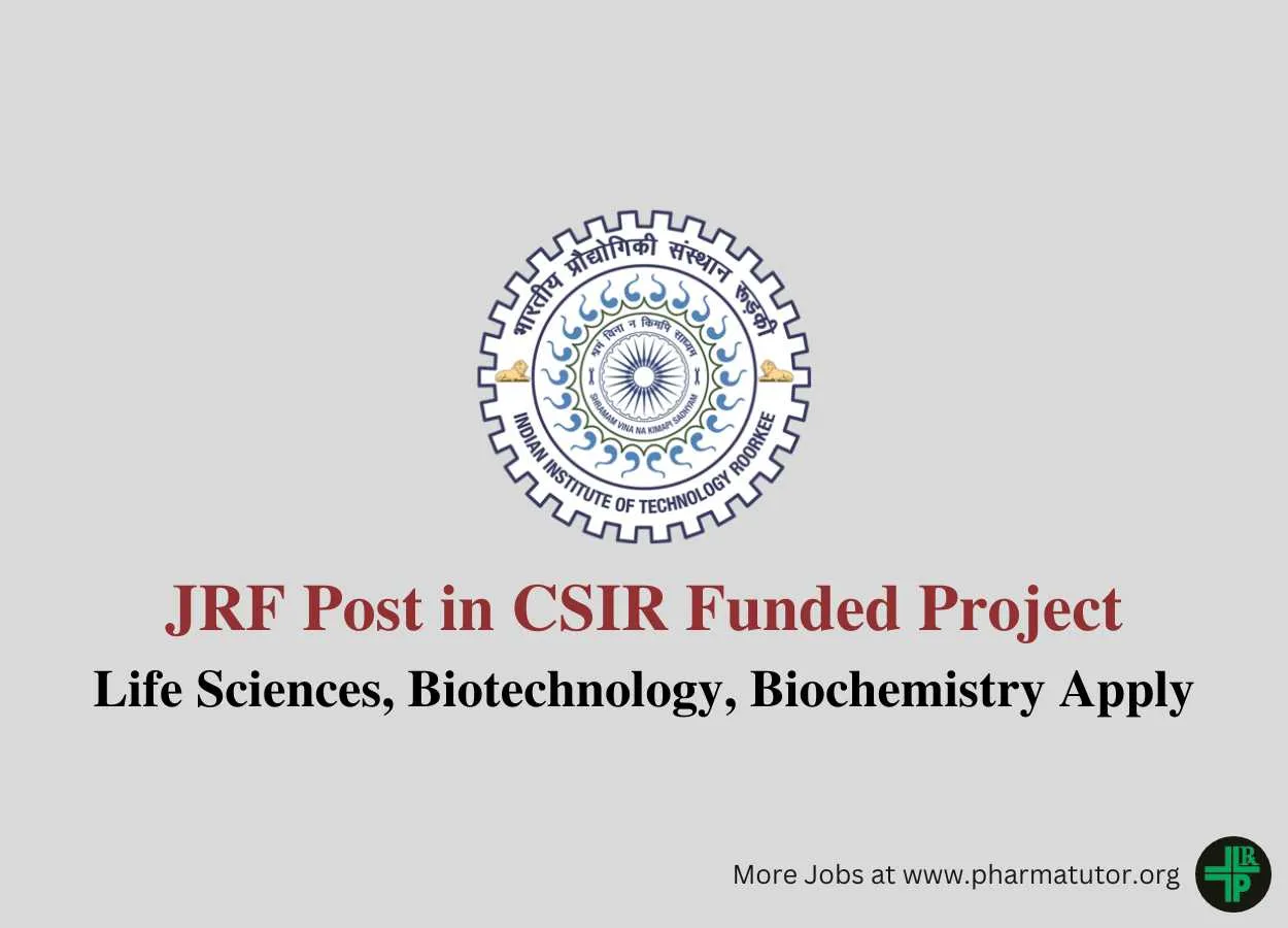 Applications are invited for JRF in CSIR Funded Project at IIT Roorkee