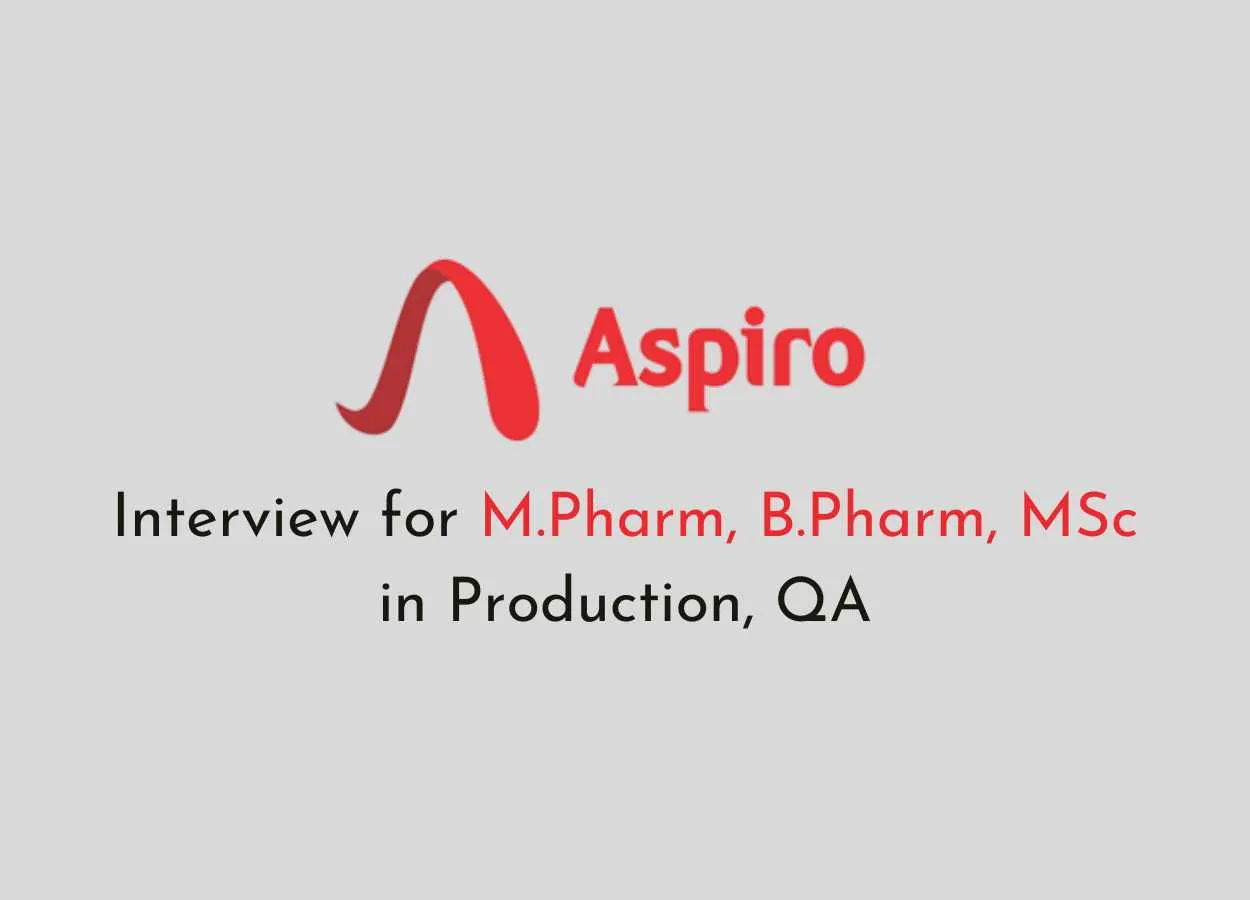 Interview for M.Pharm, B.Pharm, MSc in Production, QA at Aspiro Pharma