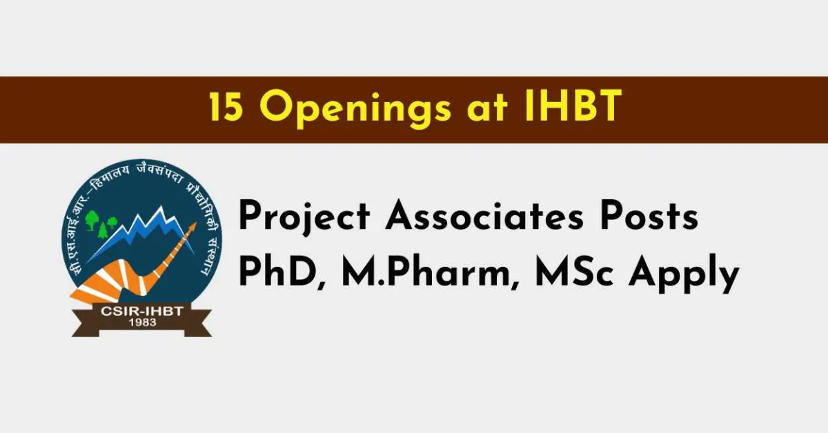 Advertisement for PhD, M.Pharm, MSc at Institute of Himalayan Bioresource Technology
