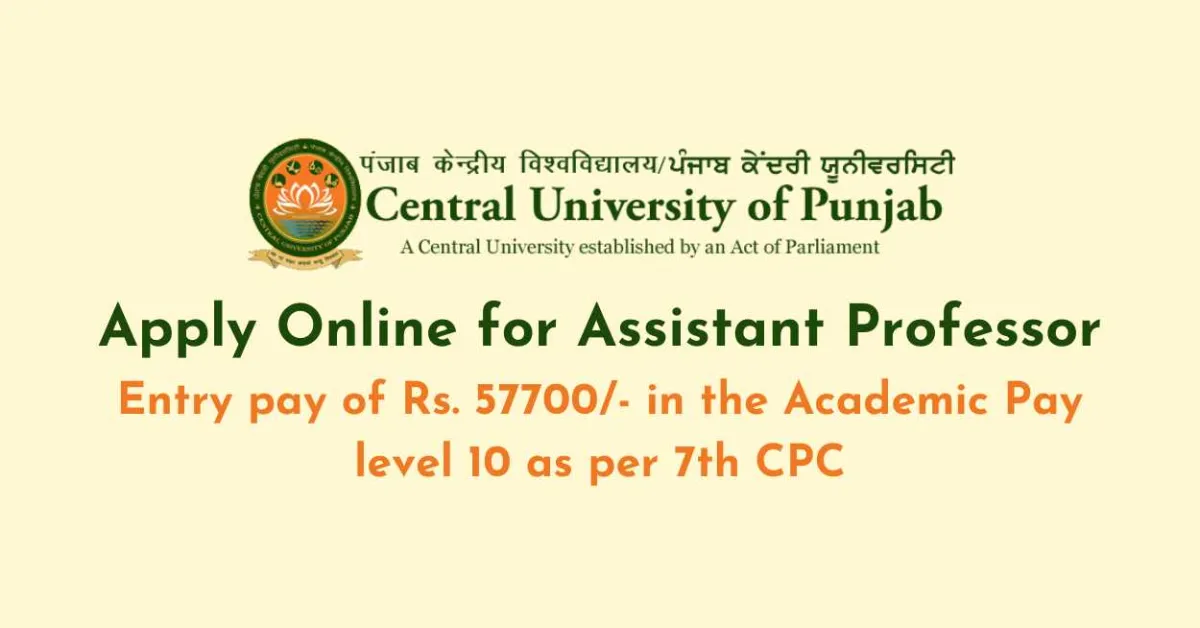 Apply Online for Assistant Professor at Central University of Punjab