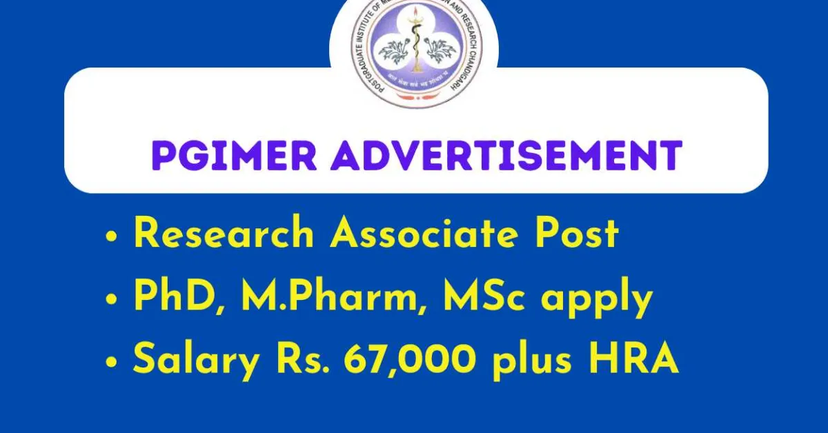 Opportunity for PhD, M.Pharm, MSc as Research Associate at PGIMER