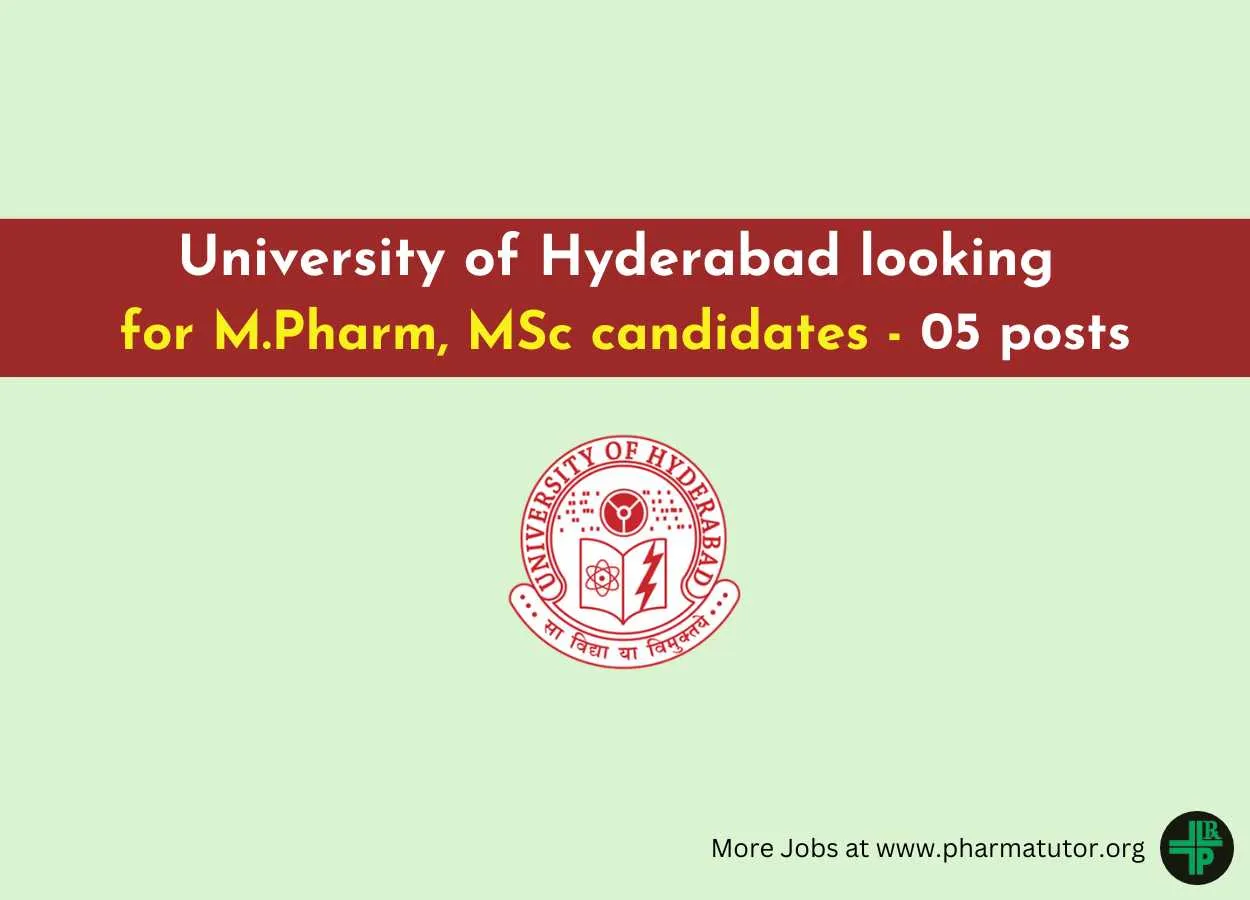 University of Hyderabad looking for M.Pharm, MSc candidates